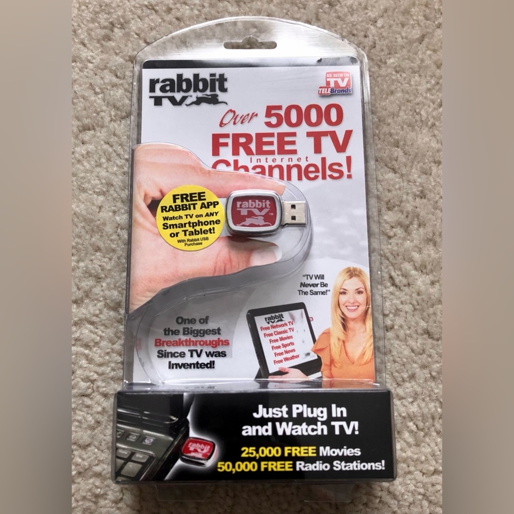 Rabbit TV by As Seen On TV OVER 5,000 FREE INTERNET TV CHANNELS VIA USB ~New NIB